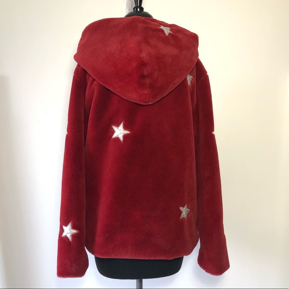 ⭐️ Shein Faux Fur Star Print Hoodie Jacket Coat size SMALL - Picture 11 of 16
